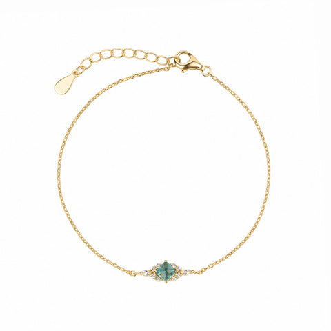 Sterling Silver Green Princess Halo Bracelet