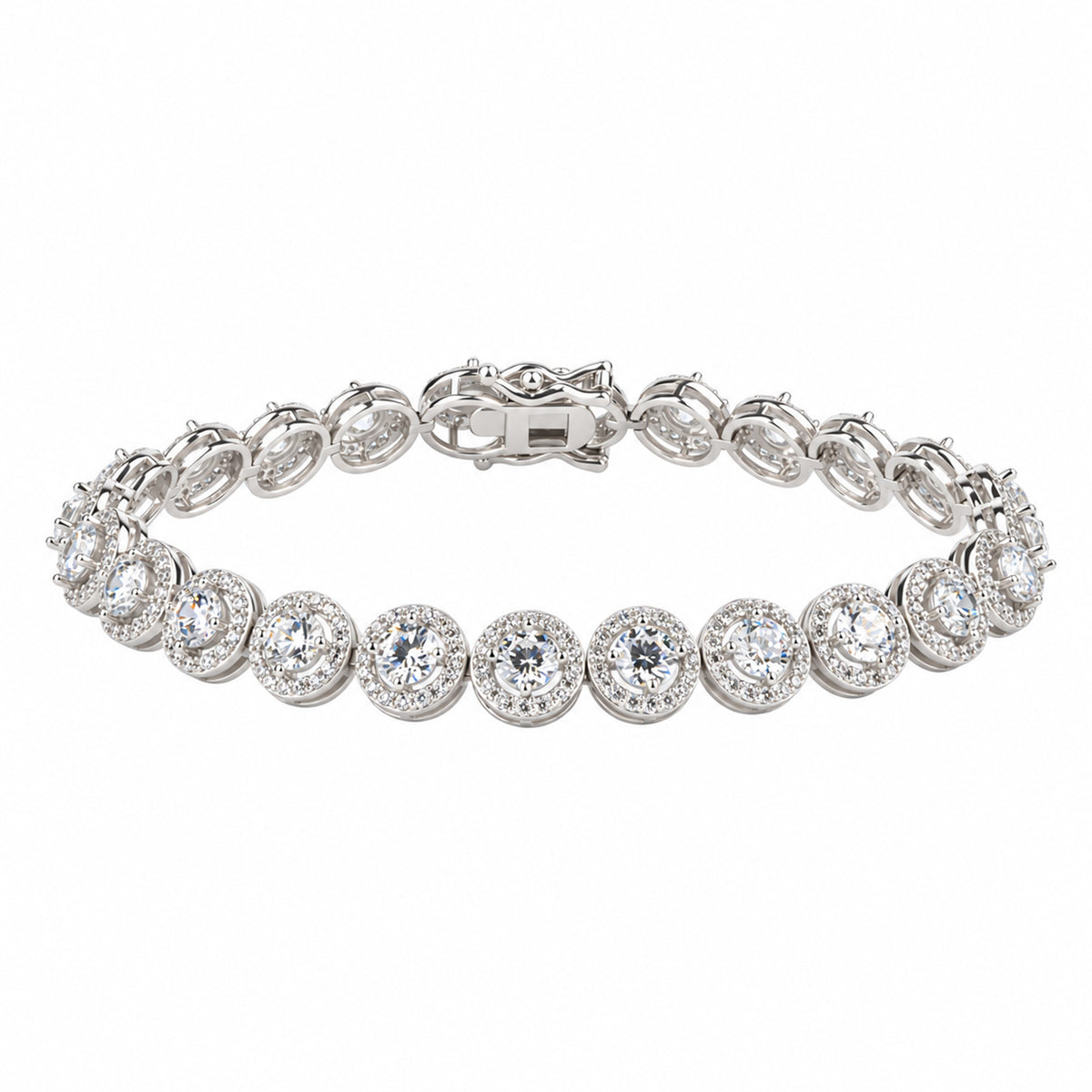 Grand Halo Sterling Silver Statement Bracelet