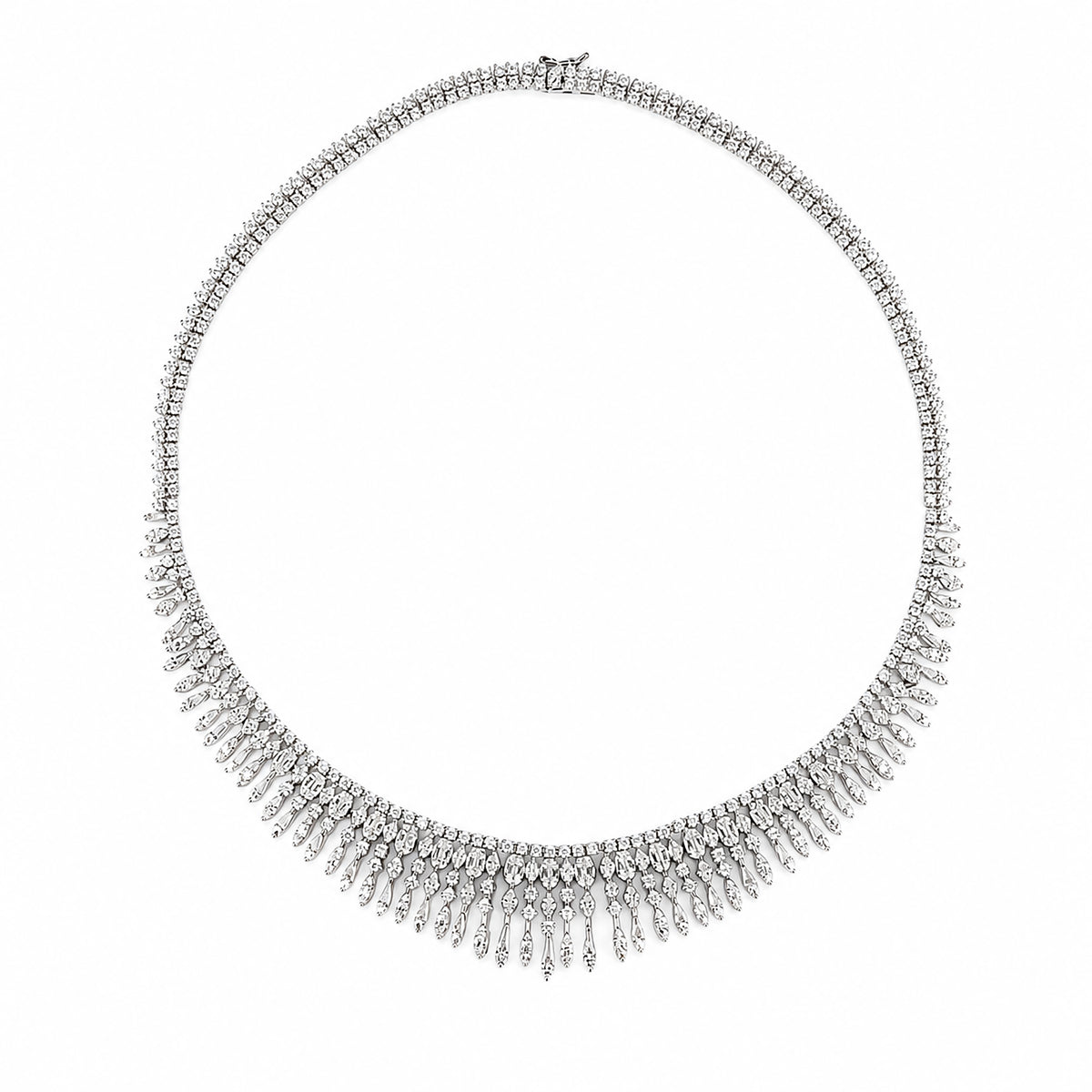 Botanical Cascade Sterling Silver Fringe Statement Tennis Necklace