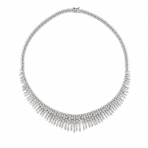 Botanical Cascade Sterling Silver Fringe Statement Tennis Necklace