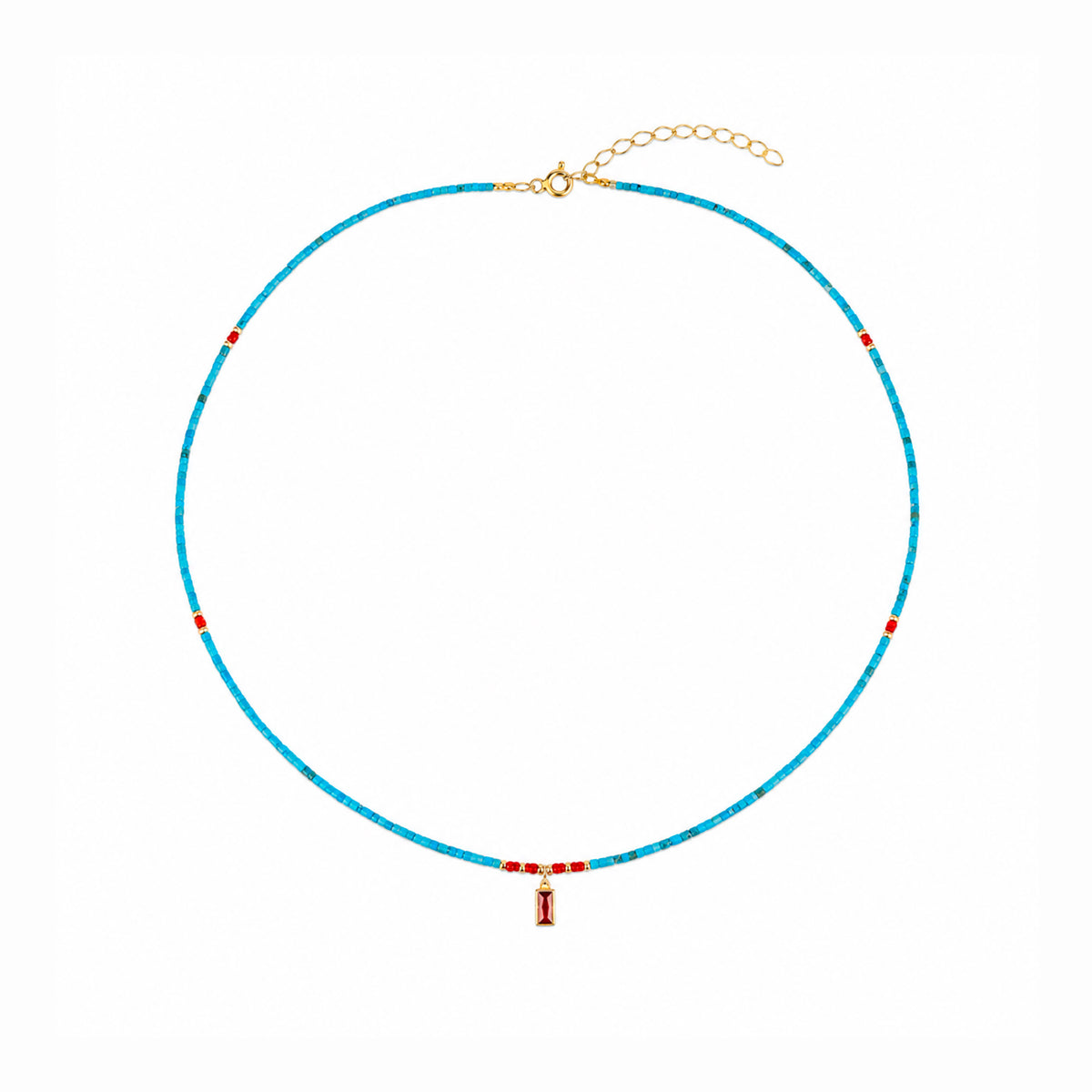 Turquoise Beaded Sterling Silver Red Gemstone Necklace