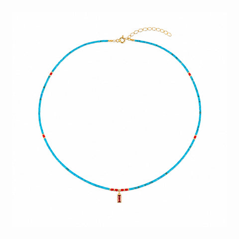 Turquoise Beaded Sterling Silver Red Gemstone Necklace