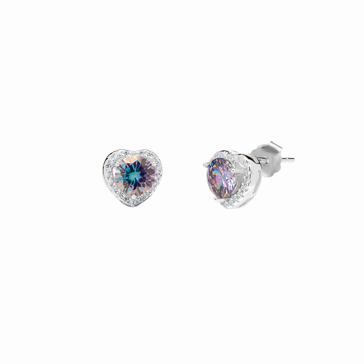 Sterling Silver Heart Halo Moissanite Earring