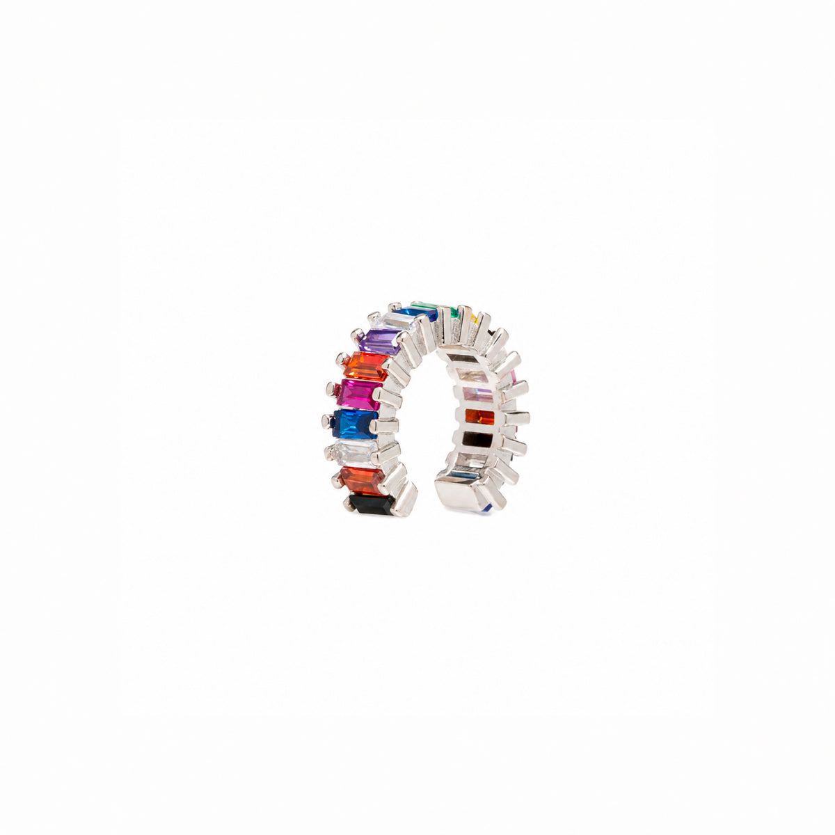Rainbow Baguette Sterling Silver Ear Cuff