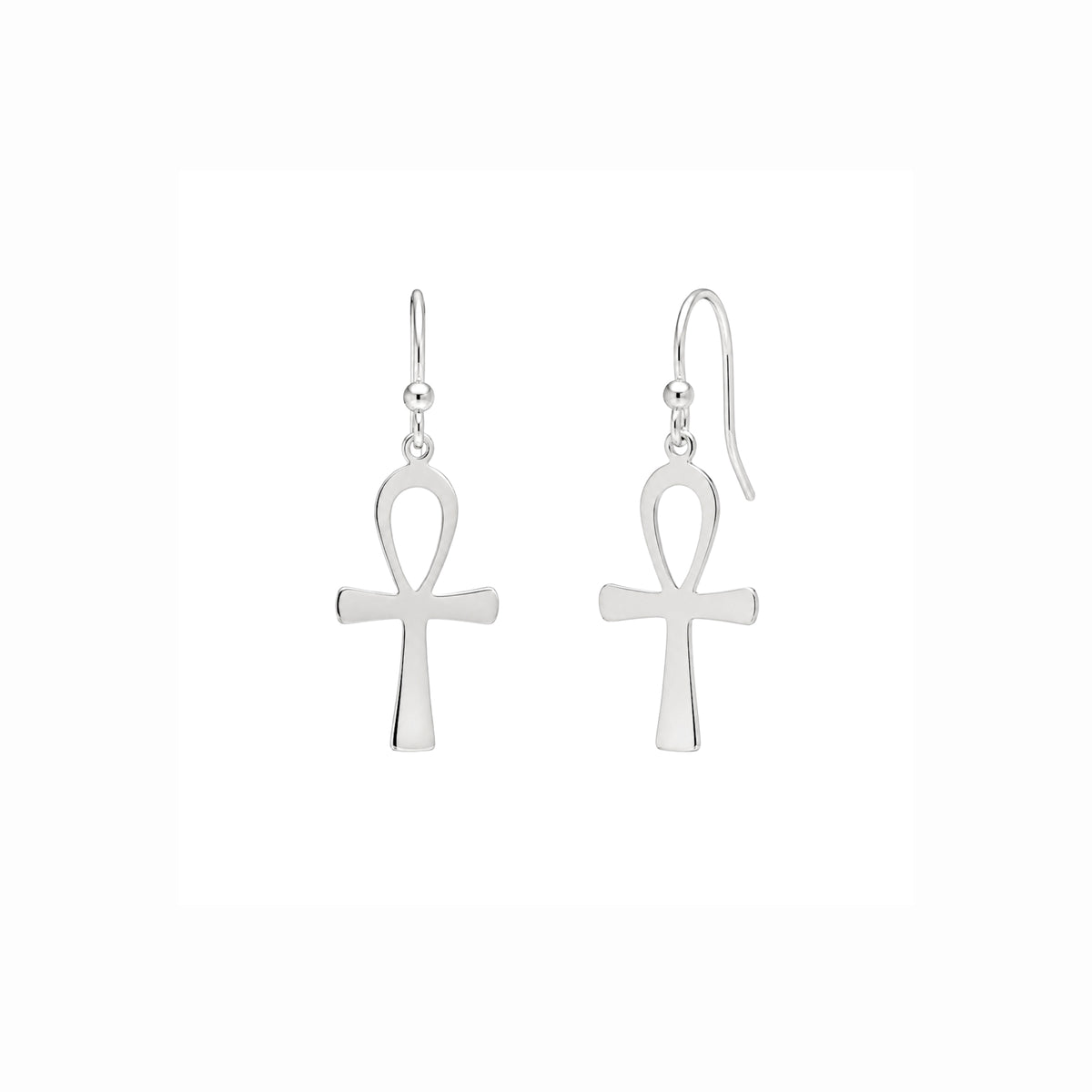 Sterling Silver Egyptian Ankh Drop Earrings