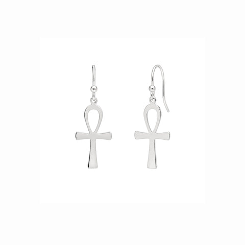 Sterling Silver Egyptian Ankh Drop Earrings