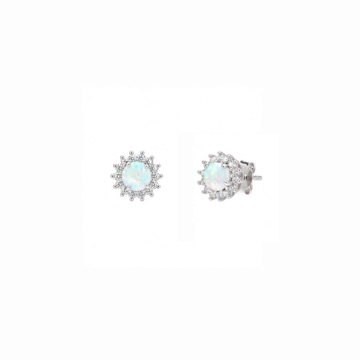 White Opal Halo Sun Sterling Silver Stud Earrings