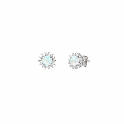 White Opal Halo Sun Sterling Silver Stud Earrings