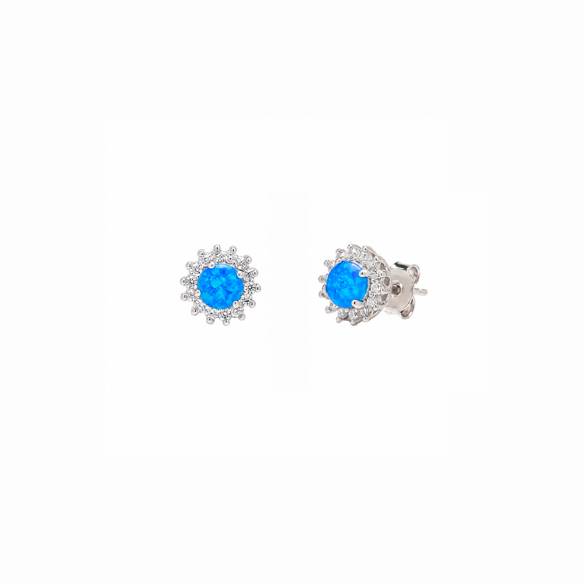 Blue Opal Halo Sun Sterling Silver Stud Earrings