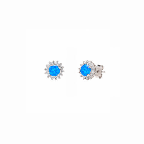 Blue Opal Halo Sun Sterling Silver Stud Earrings