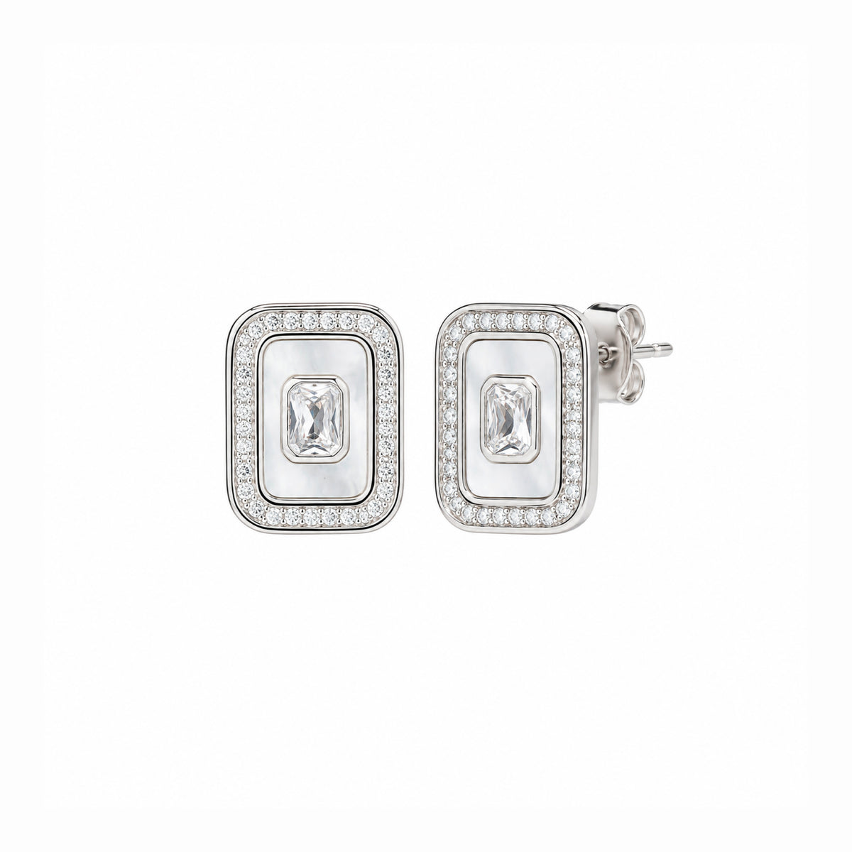 Mother of Pearl Rectangular Sterling Silver Stud Earrings