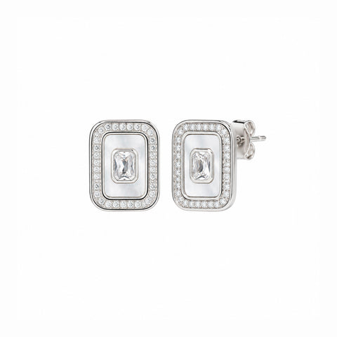 Mother of Pearl Rectangular Sterling Silver Stud Earrings