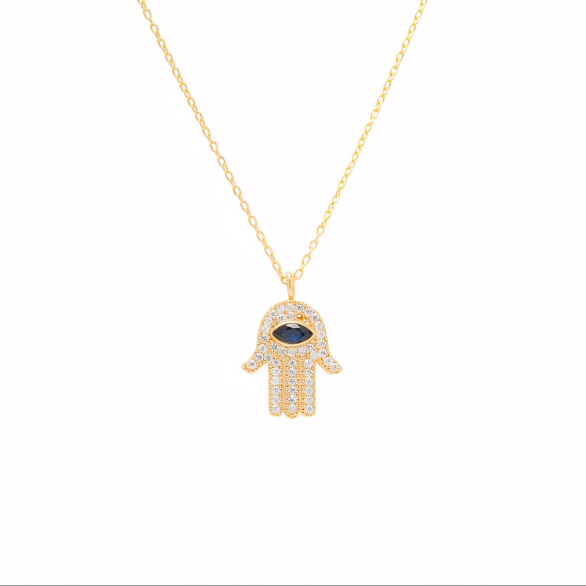Sterling Silver Large Hamsa Hand Necklace Blue Eye