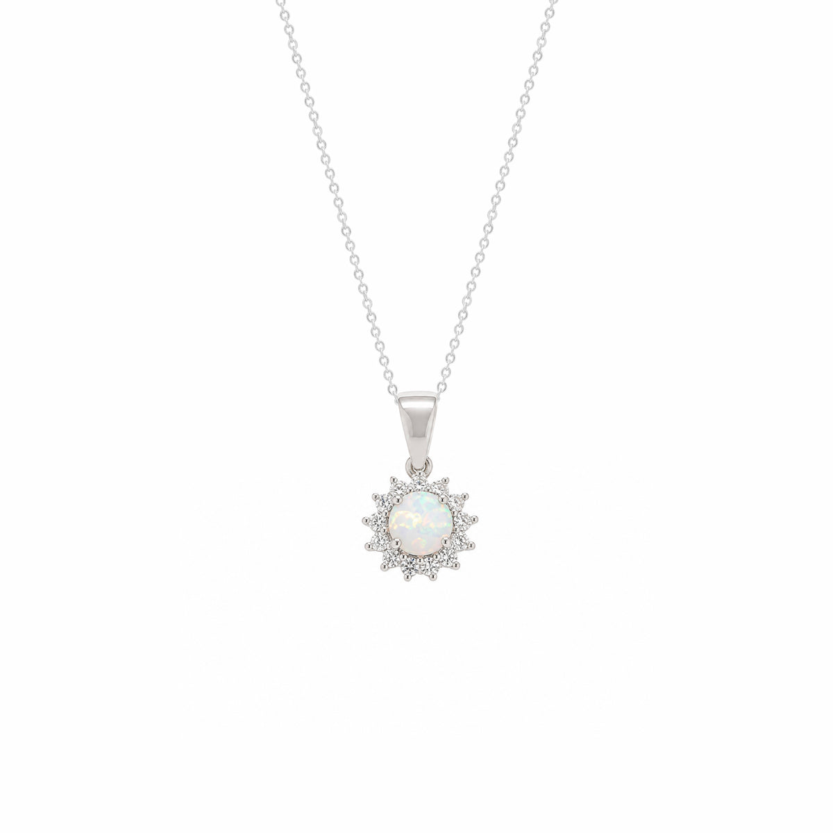 White Opal Halo Sun Sterling Silver Pendant Necklace