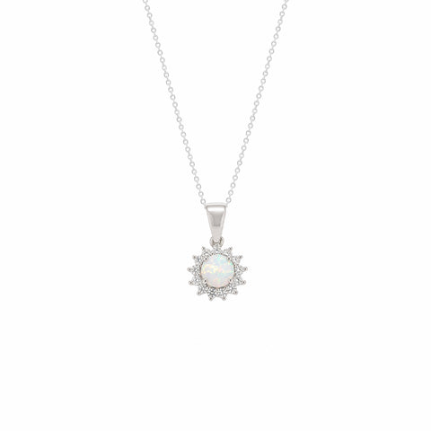 White Opal Halo Sun Sterling Silver Pendant Necklace