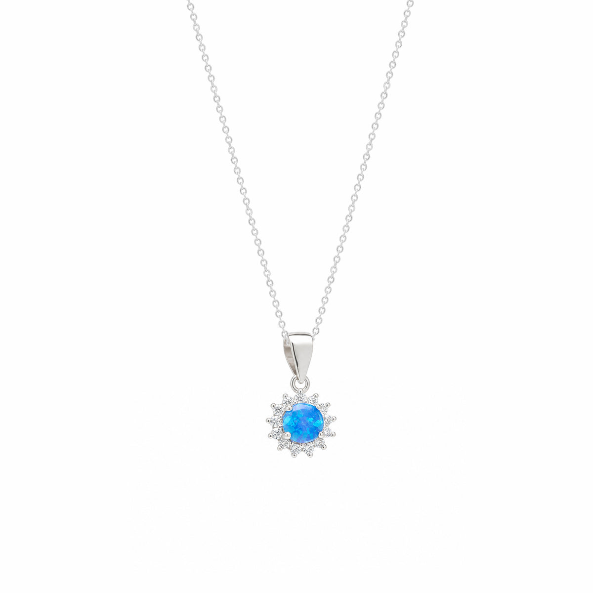 Blue Opal Halo Sun Sterling Silver Pendant Necklace