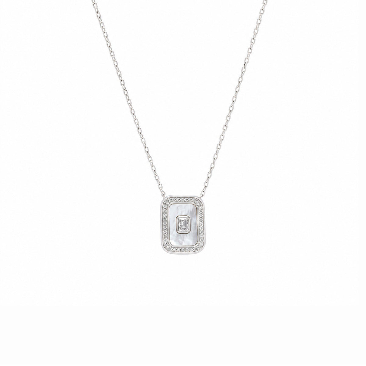Mother of Pearl Rectangular Sterling Silver Necklace