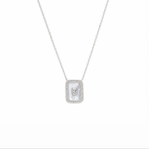 Mother of Pearl Rectangular Sterling Silver Necklace