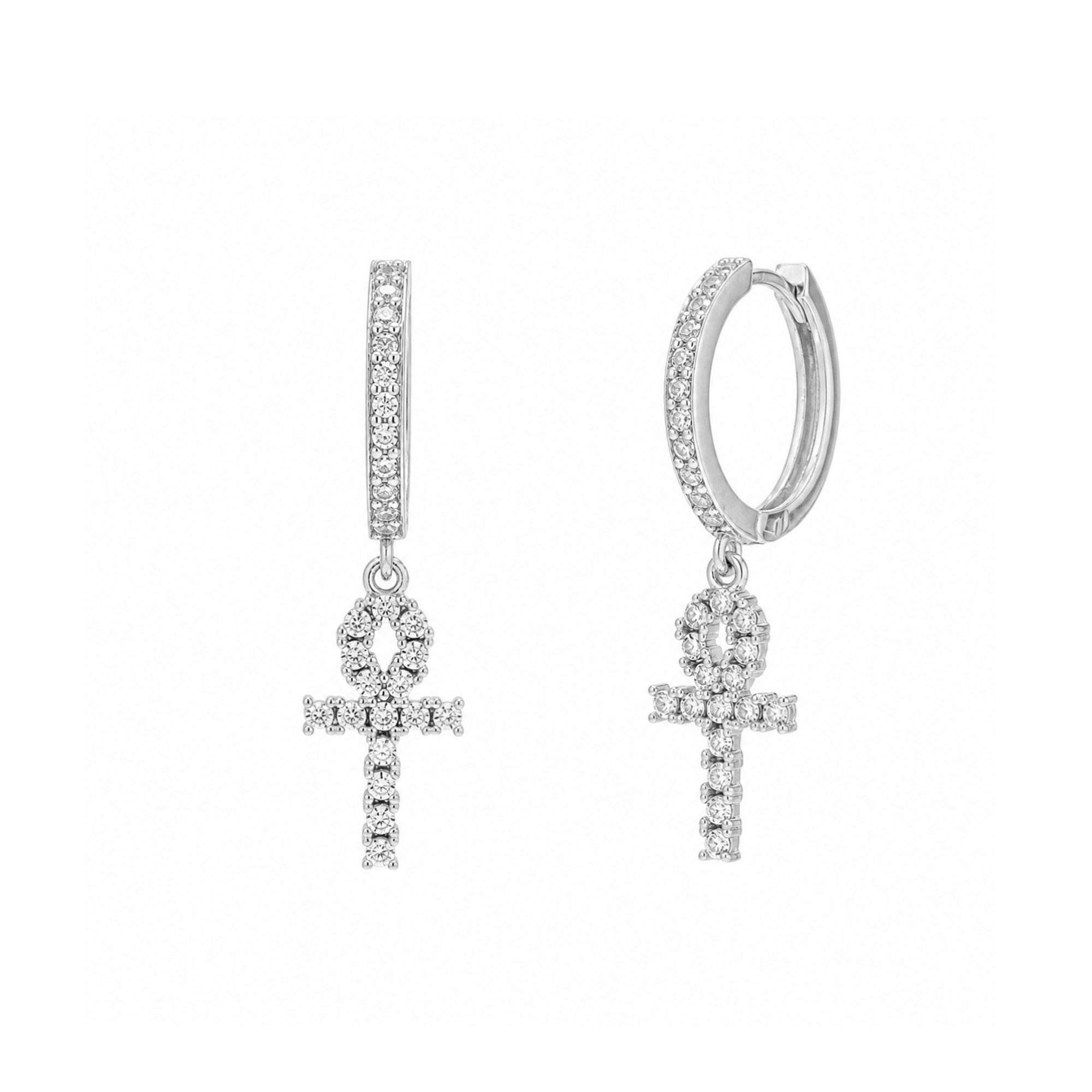 Pave Egyptian Ankh Sterling Silver Drop Earring