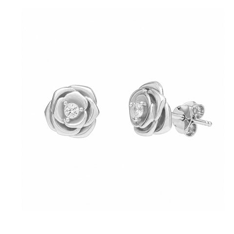 Sterling Silver Rose Stud Earring With Gemstone