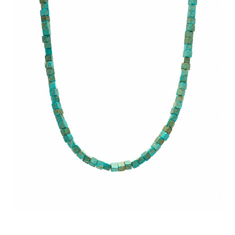 Sterling Silver Natural Turquoise Cube Necklace