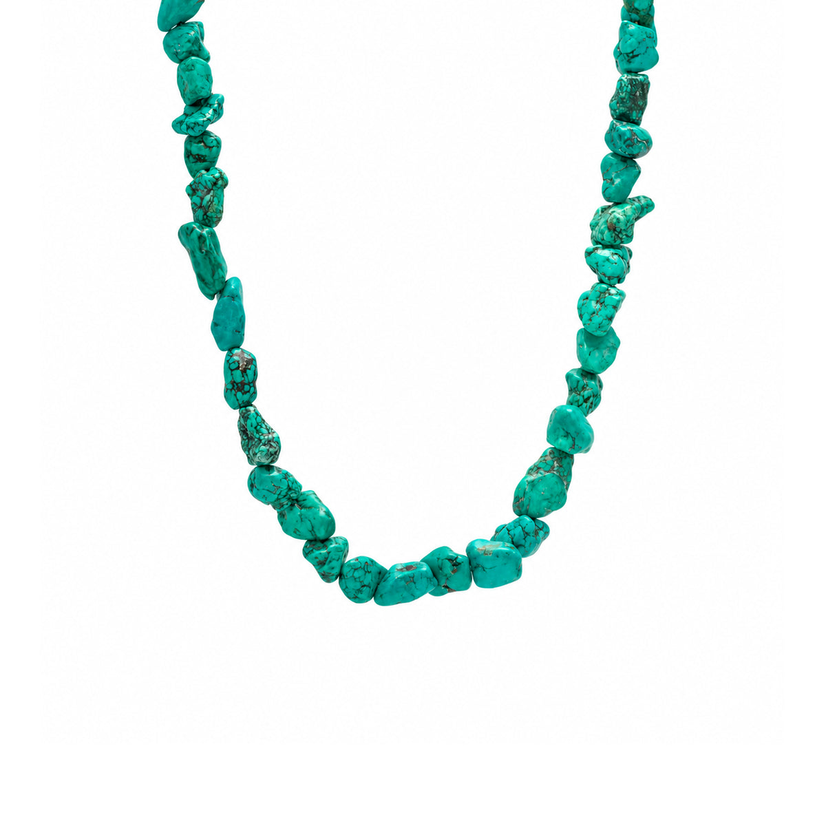 Natural Turquoise Gemstone Sterling Silver Nugget Necklace