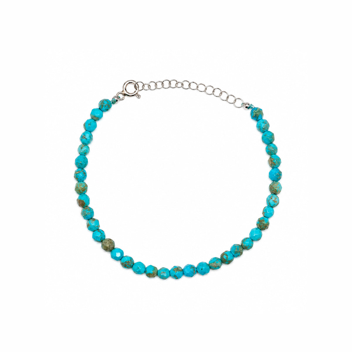 Natural Turquoise Beaded Sterling Silver Bracelet