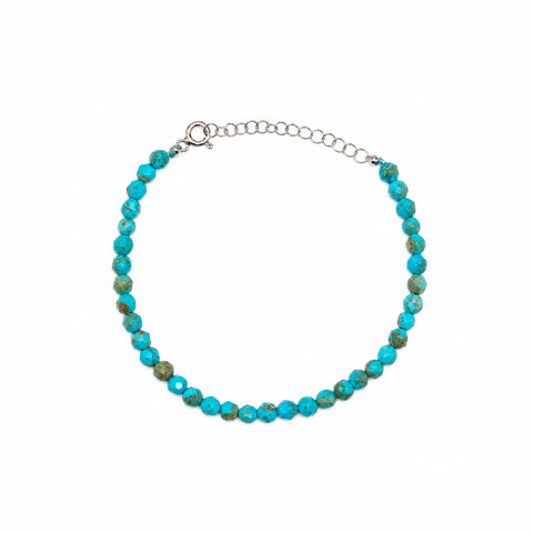 Natural Turquoise Beaded Sterling Silver Bracelet