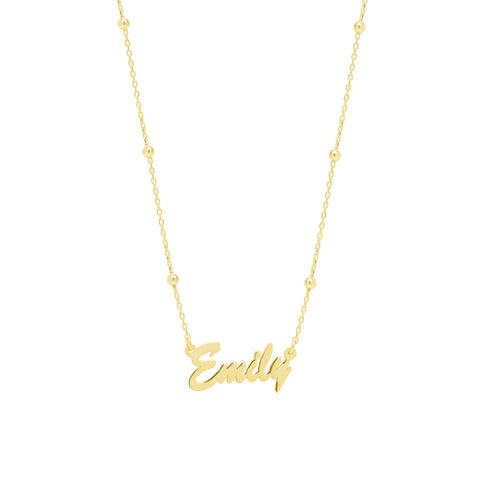 Fine Sterling Silver Satellite Beaded Signature Name Necklace