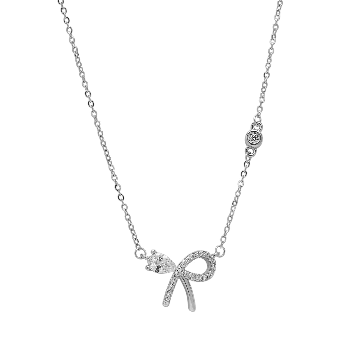 Sterling Silver Bow Tie Stud Necklace