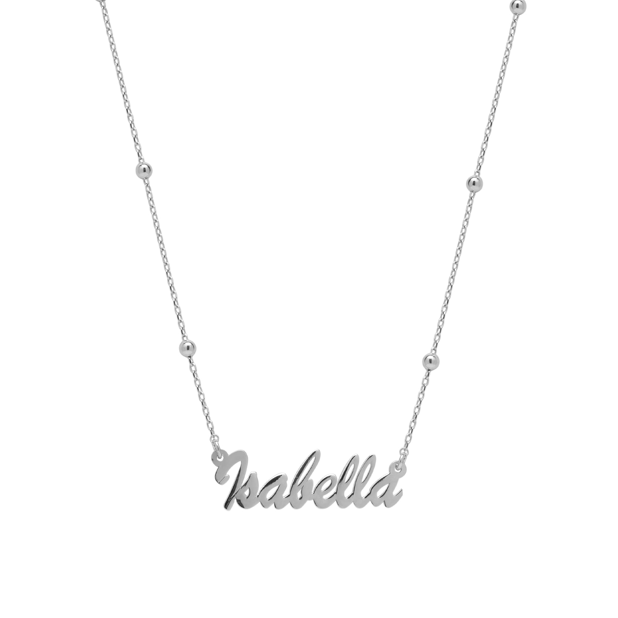 Fine Sterling Silver Satellite Beaded Signature Name Necklace