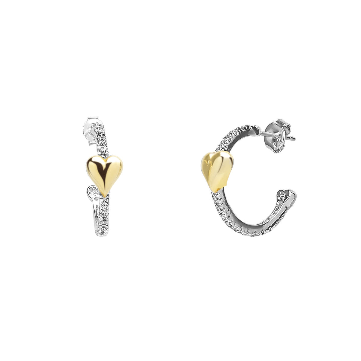 Hoop Heart Pave Sterling Silver Earrings