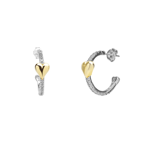 Hoop Heart Pave Sterling Earrings