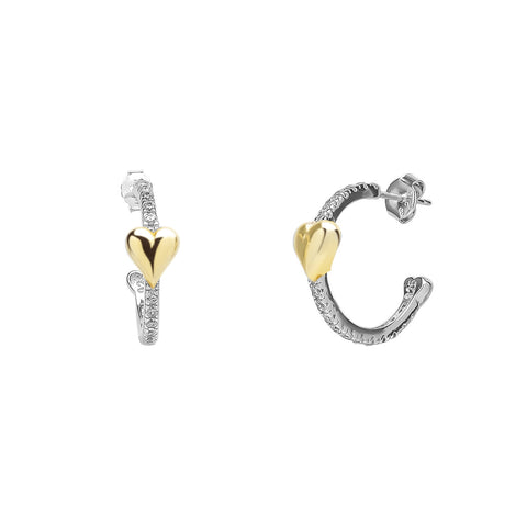 Hoop Heart Pave Sterling Silver Earrings