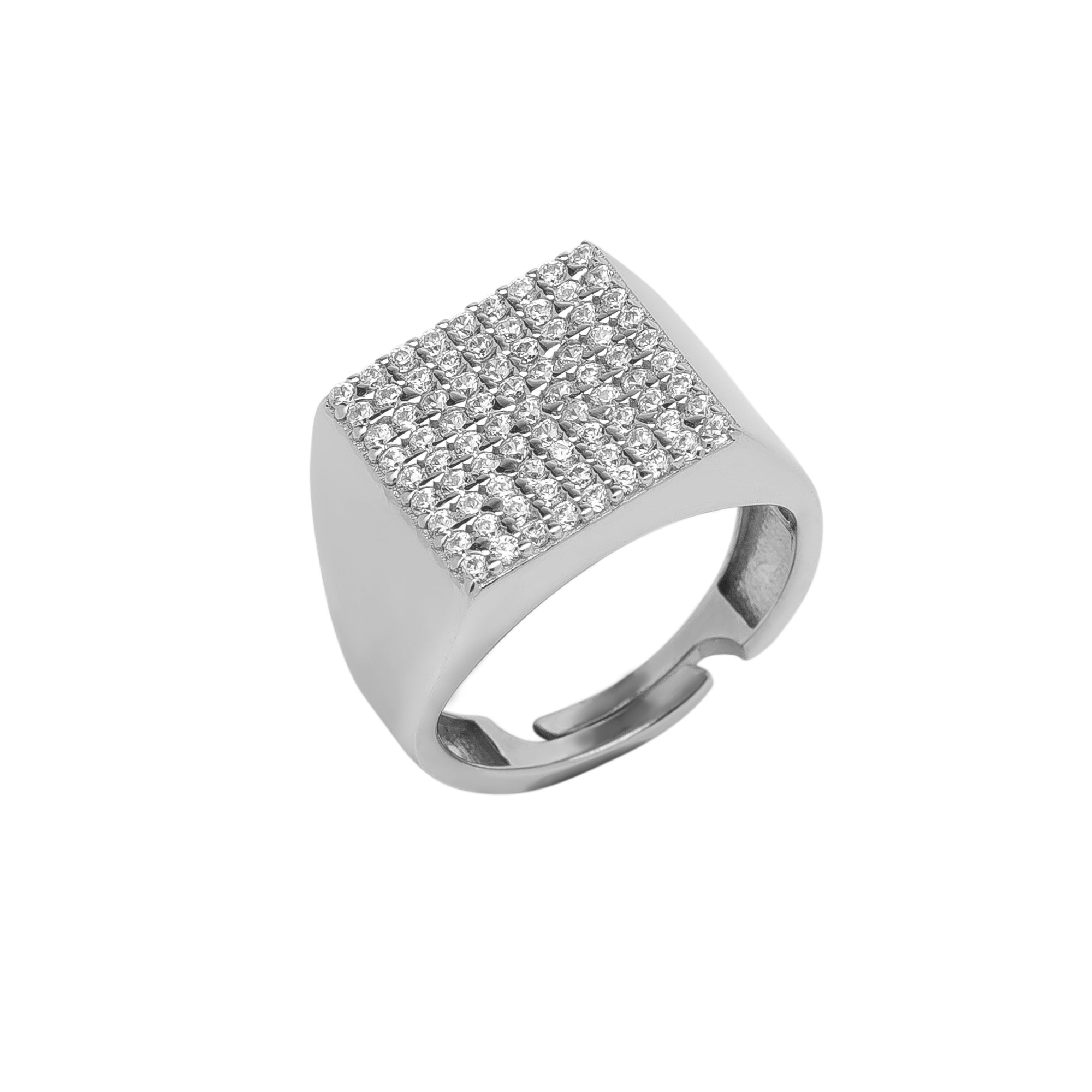 Sterling Silver Square Pave Signet Ring