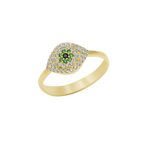 Sterling Silver Green Evil Eye Ring