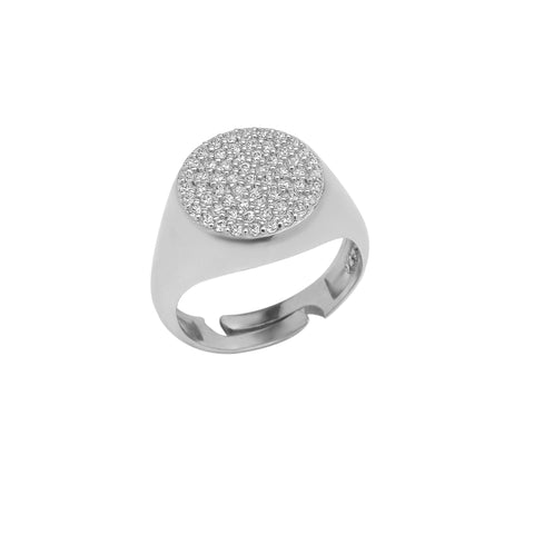 Sterling Silver Round Pave Signet Ring