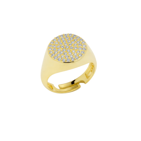 Sterling Silver Round Pave Signet Ring
