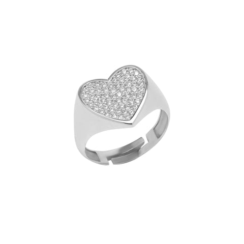 Sterling Silver Pave Heart Signet Ring