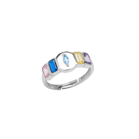 Sterling Silver Multicolor Baguette Ring