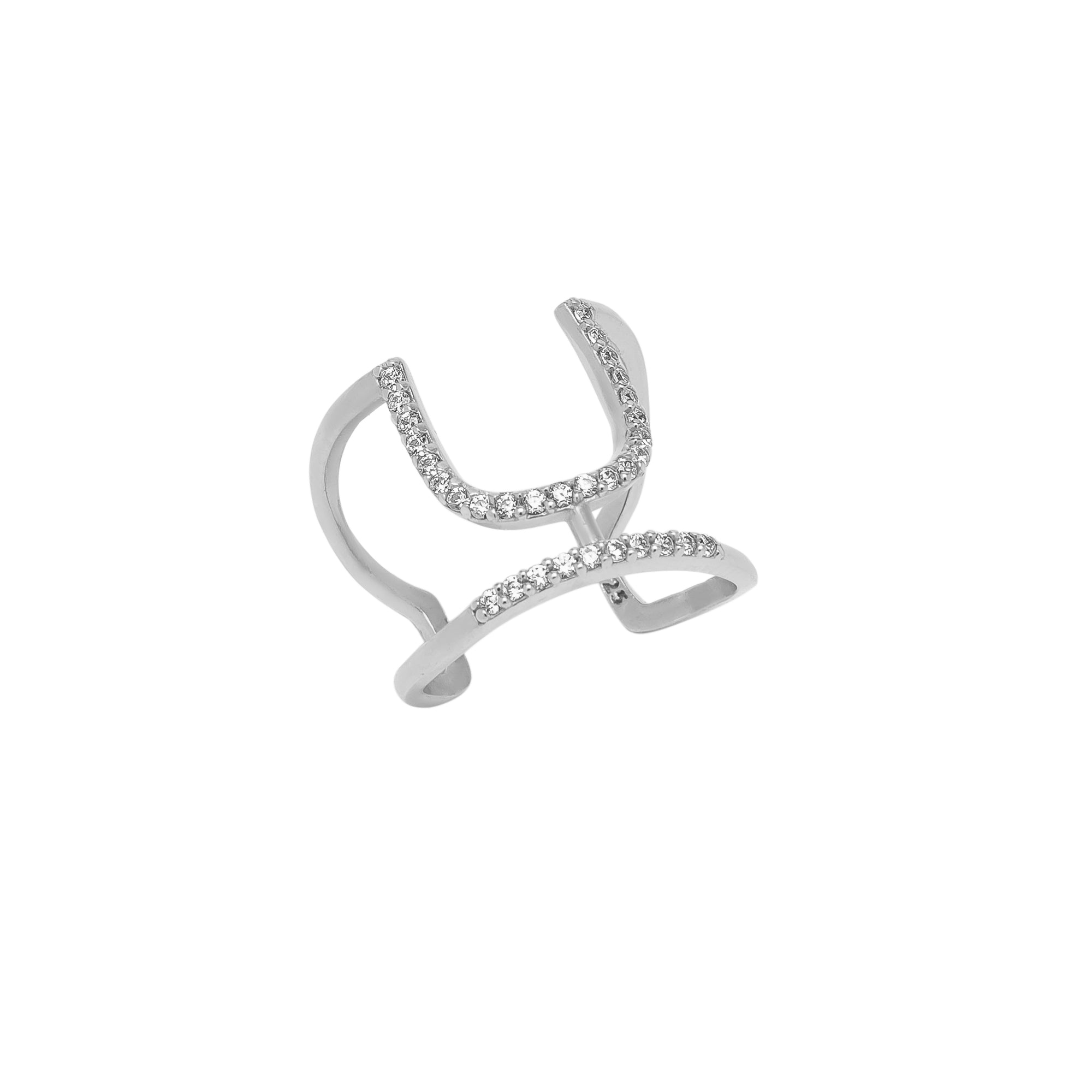 Sterling Silver Open Cuff Pave Ring
