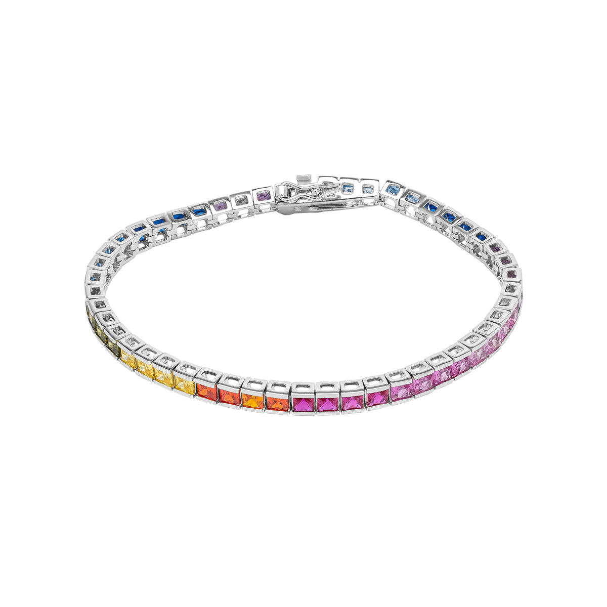 Sterling Silver Square Rectangular Rainbow Tennis Bracelet