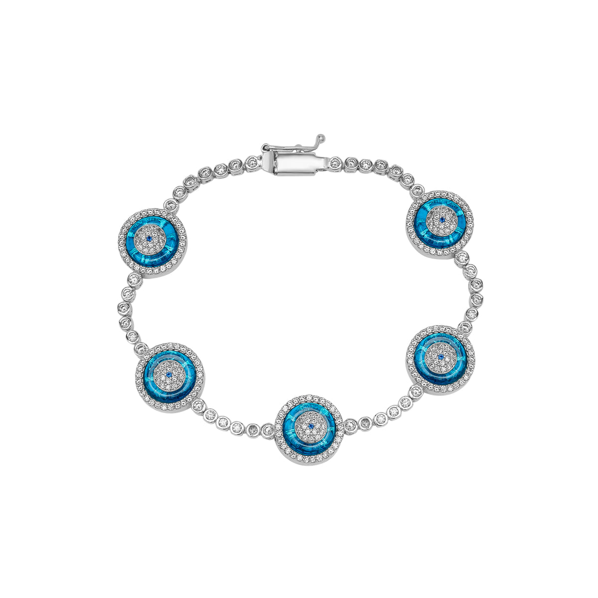 Round Bezel Evil Eye Sterling Silver Tennis Bracelet