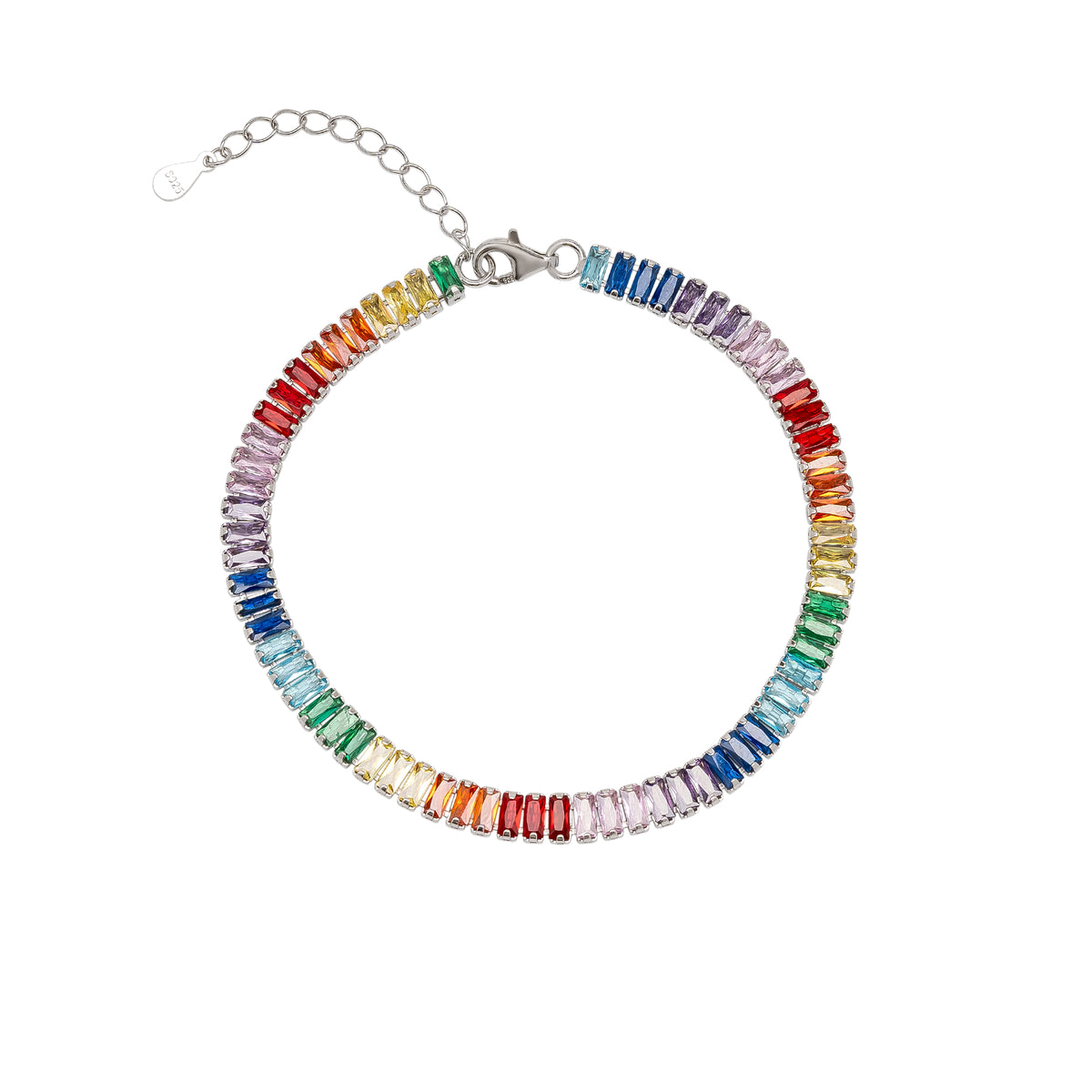 Sterling Silver Rainbow Baguette Tennis Bracelet