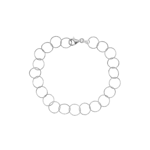 Textured Circle Hoops Sterling Silver Chain Bracelet