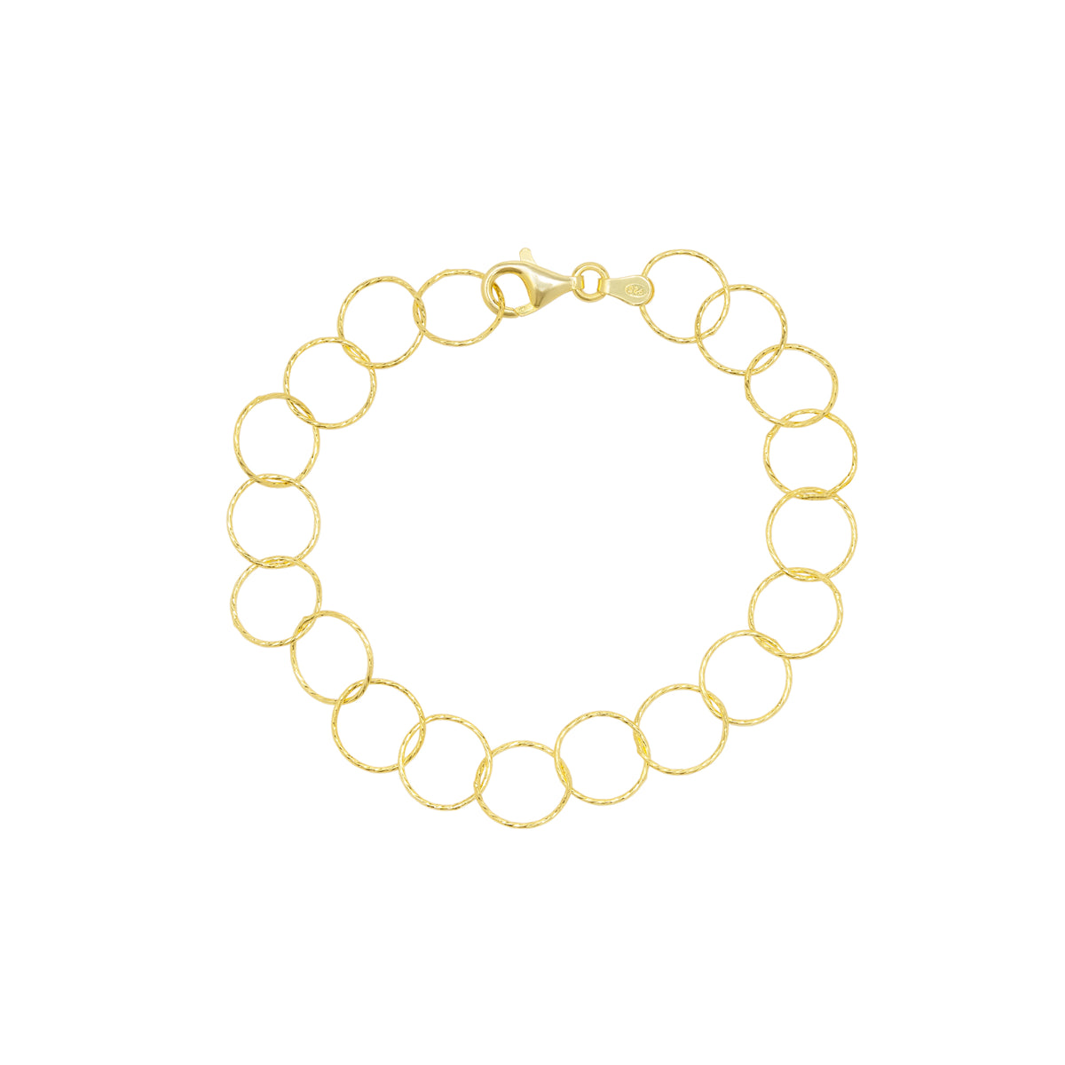 Textured Circle Hoops Sterling Silver Chain Bracelet
