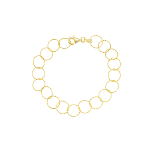 Textured Circle Hoops Sterling Silver Chain Bracelet