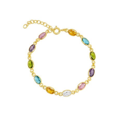 Multicolour Oval Gem Sterling Silver Bracelet