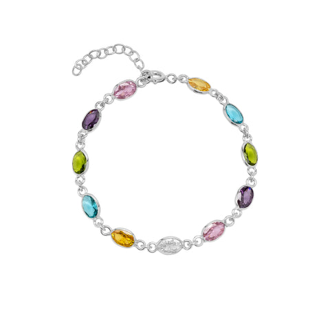 Multicolour Oval Gem Sterling Silver Bracelet