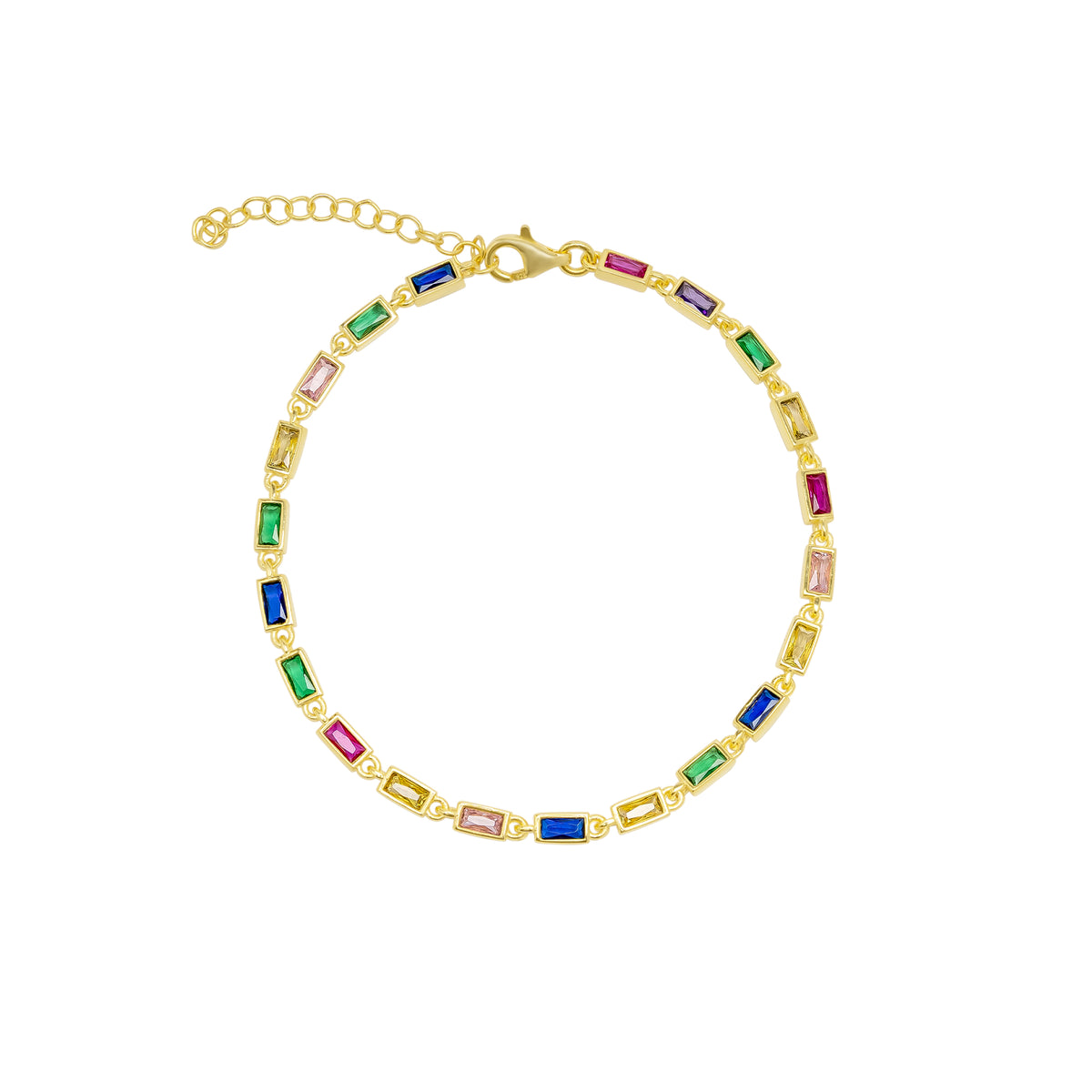 Sterling Silver Rectangular Multicolor Emerald Cut Bracelet